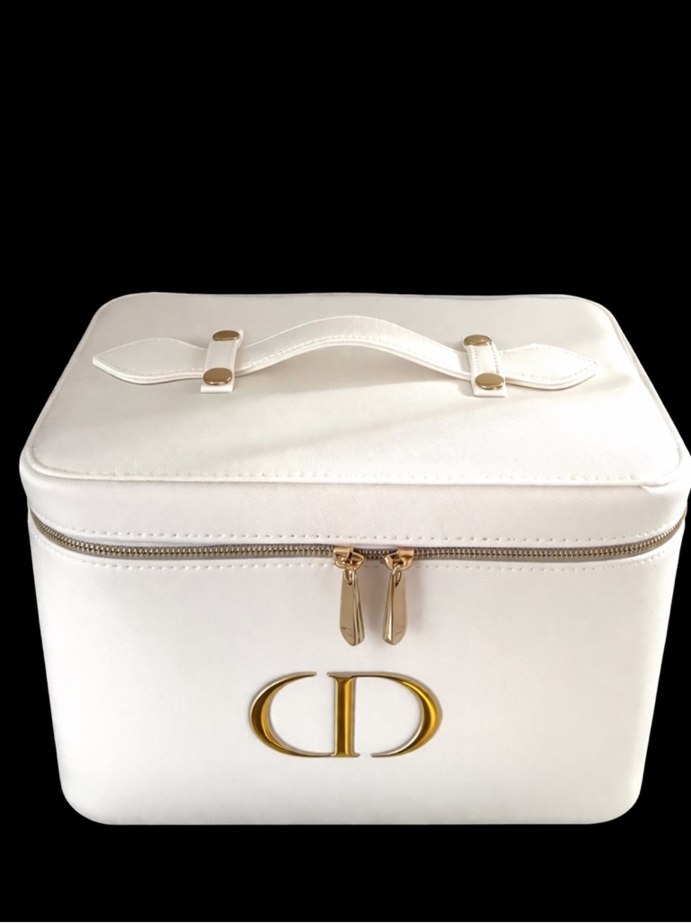 Dior White Cosmetic Bag with Gold Accents